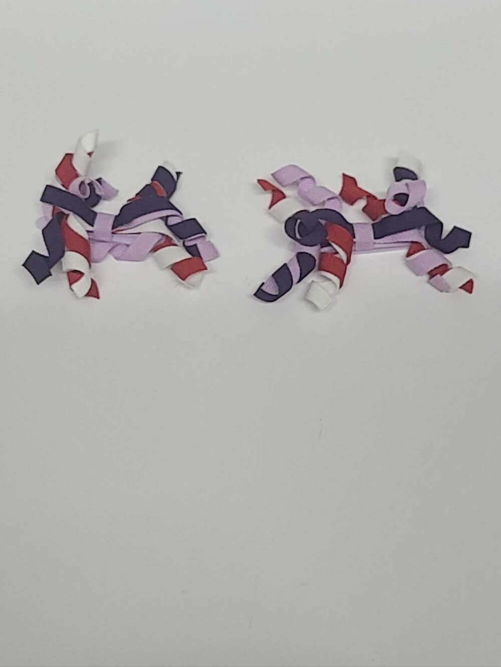Vintage Gymboree Curly Ribbon Hair Clips Plastic Barrette Lavender Purple Red